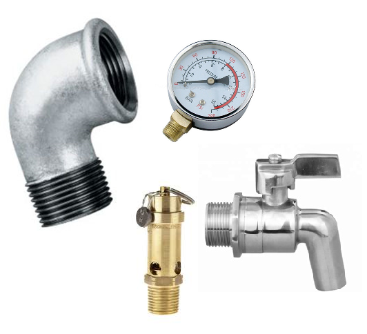 RECEIVER KITS / SAFETY VALVE, PRESSURE GAUGE, MF 90° ELBOW AND BALL VALVE DRAIN