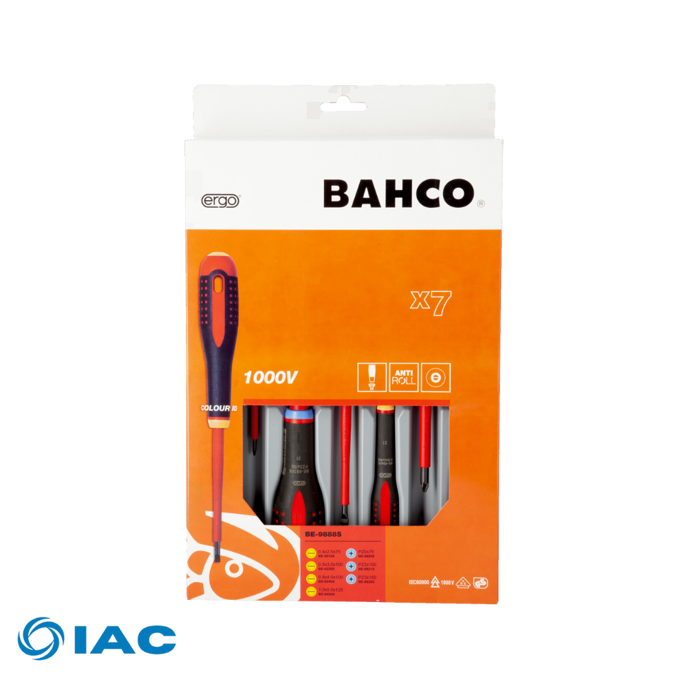 BAHCO BE-9888S – ERGO™ VDE INSULATED SCREWDRIVER SET WITH 3-COMPONENT HANDLE – 7 PCS