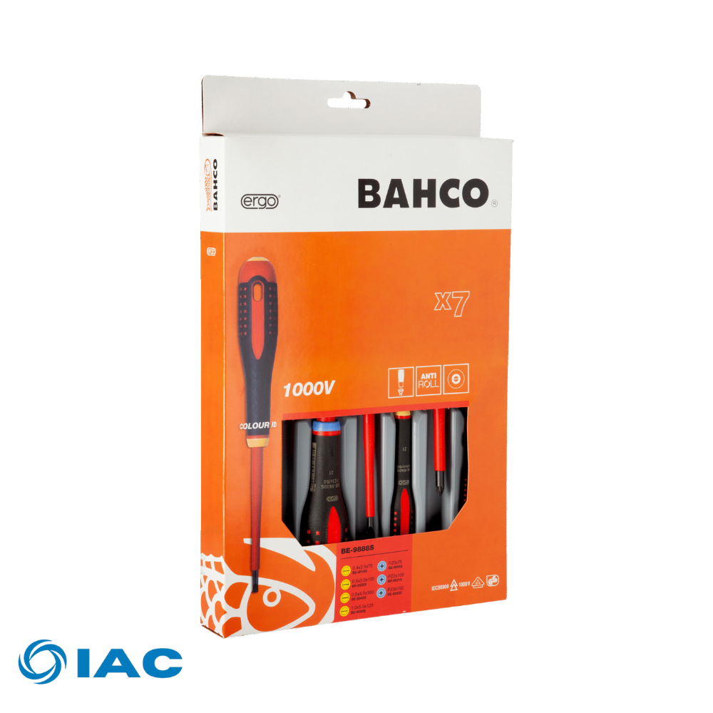 BAHCO BE-9888S – ERGO™ VDE INSULATED SCREWDRIVER SET WITH 3-COMPONENT HANDLE – 7 PCS