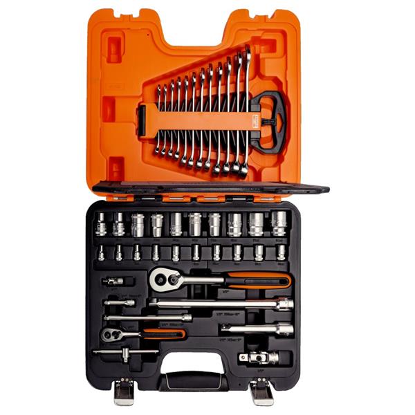 BAHCO 1/4" And 1/2" Square Drive Socket Set With Combination Spanner Set S410