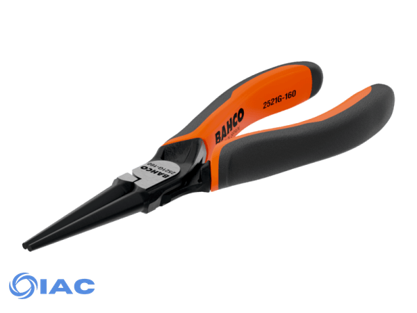 BAHCO 2521G-160 – ERGO™ ROUND NOSE PLIERS WITH SELF-OPENING DUAL-COMPONENT HANDLES AND PHOSPHATE FINISH (160 MM)