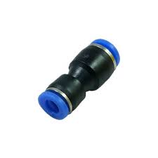 Black 12mm by 8mm reducing straight connector with blue push-fit ends and silver rings.